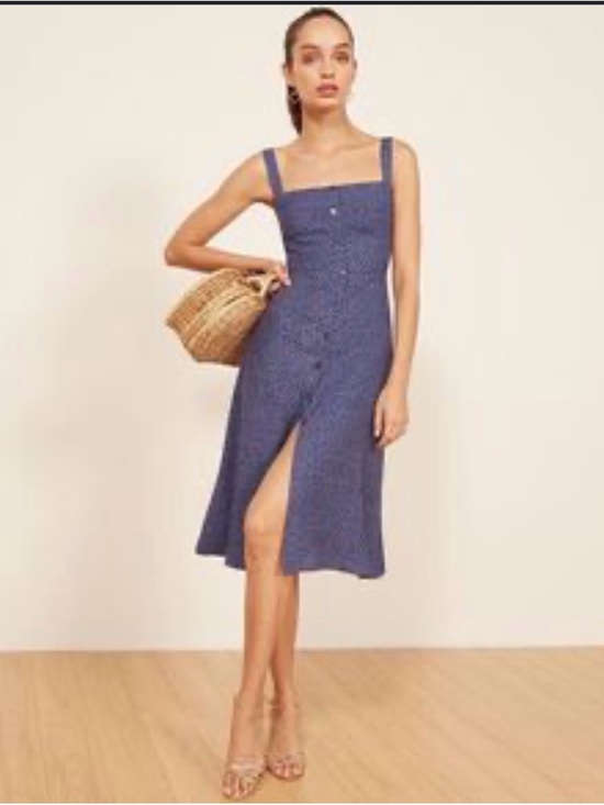 Dresses & Skirts - Reformation Persimmon Dress Blue Square-Neck Button-Front Midi Dress